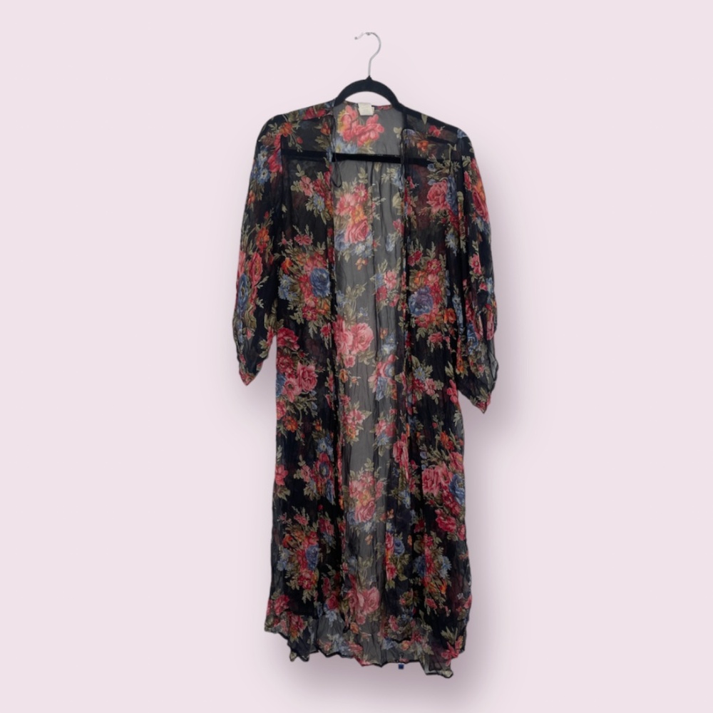 Sheer Kimono Duster Floral Summer Spring Chic Girly Festival Artsy Overlay Top
